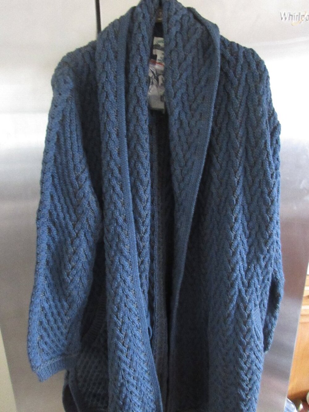 arancrafts Ireland sweatercoat cardigan nwot blue gray xl merino 1x oversized